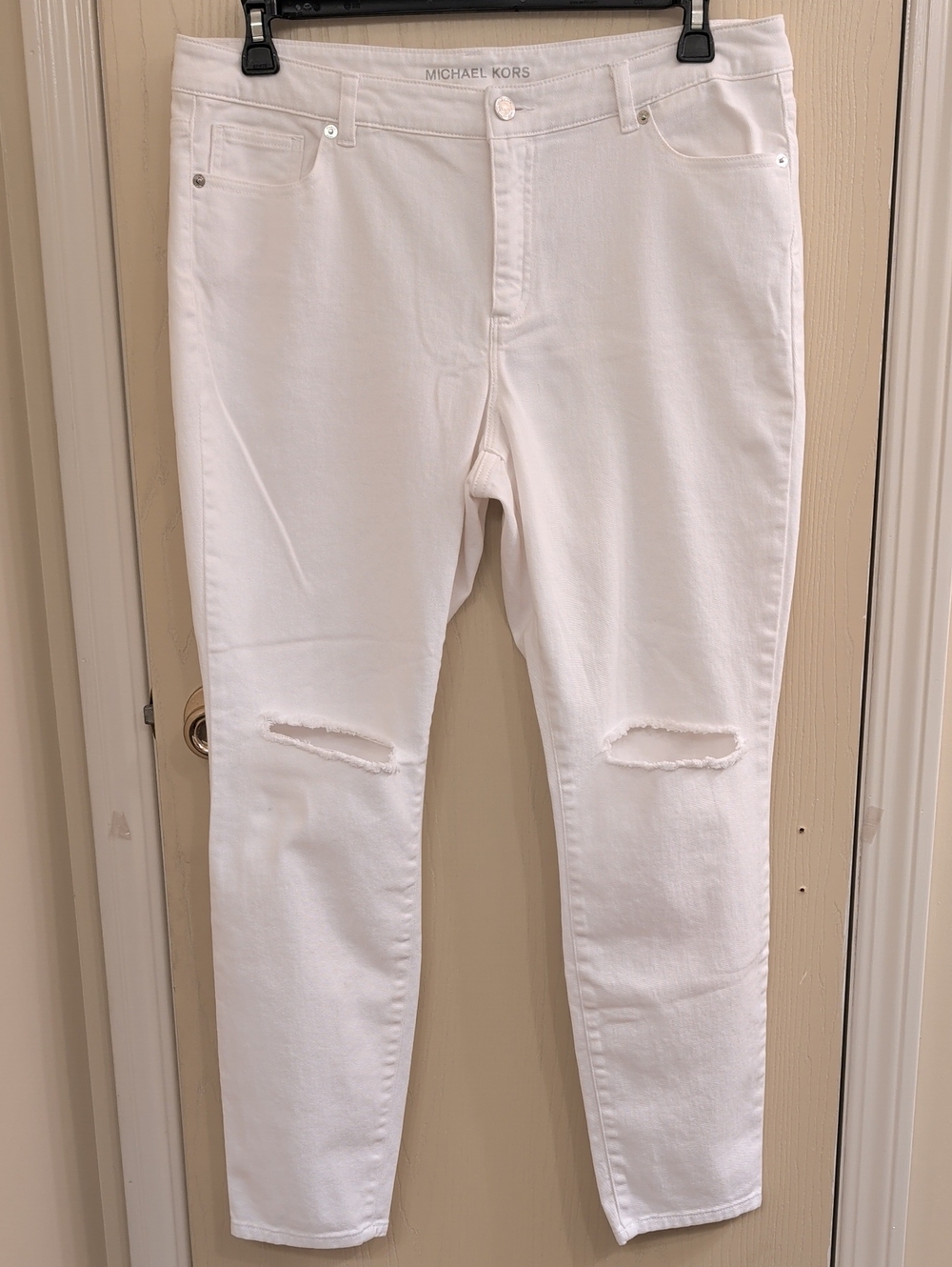 Michael Kors White Ripped Skinny Jeans Women’s Size 14 Stretch Distressed Denim